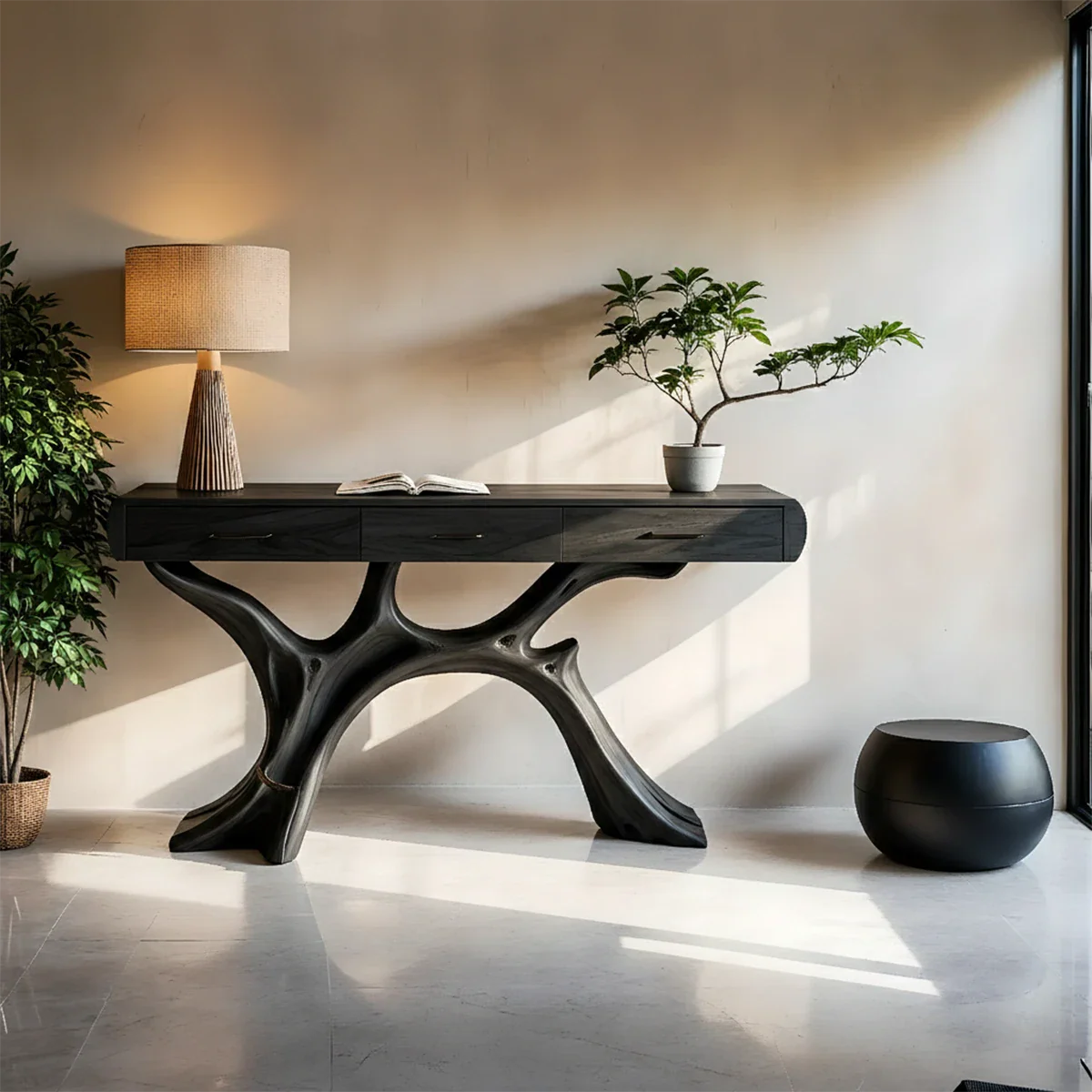 Natural Wood Console Table with Drawers and Sculptural Base for Decor Styling - ArborisWood - 8