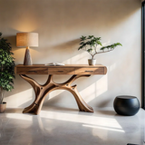 Natural Wood Console Table with Drawers and Sculptural Base for Decor Styling - Arboriswood