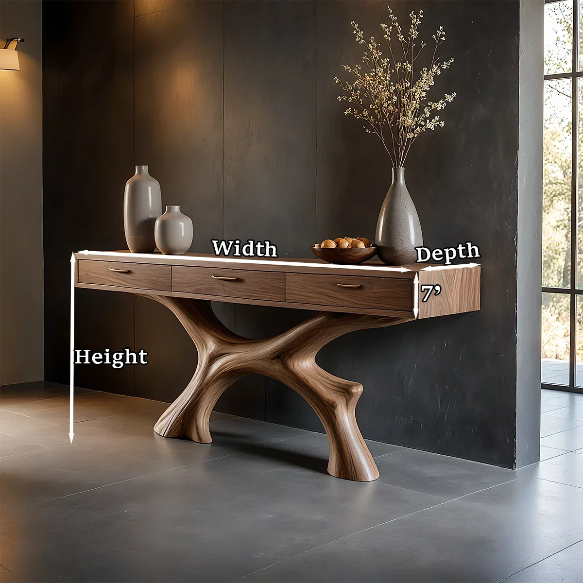Natural Wood Console Table with Storage Drawers and Open Display Base Design - ArborisWood - 11