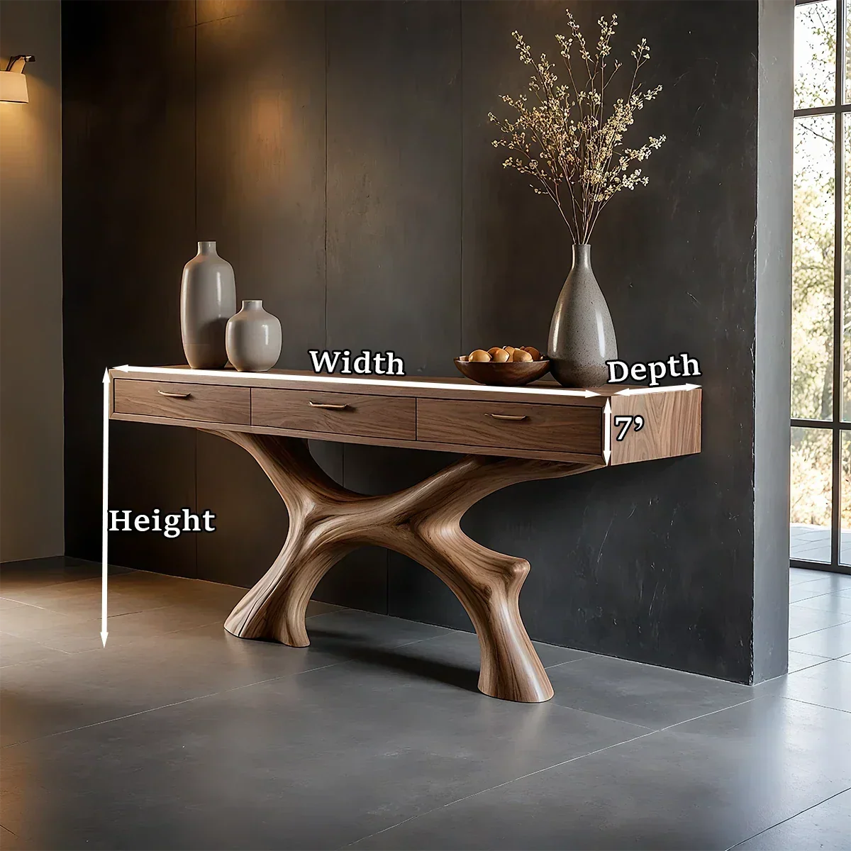 Natural Wood Console Table with Storage Drawers and Open Display Base Design - Arboriswood - 11