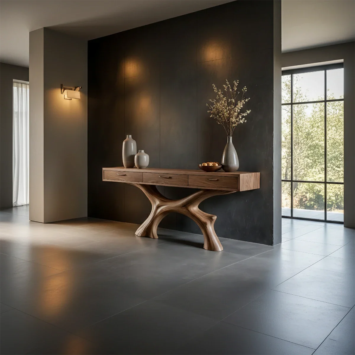 Natural Wood Console Table with Storage Drawers and Open Display Base Design - ArborisWood - 2