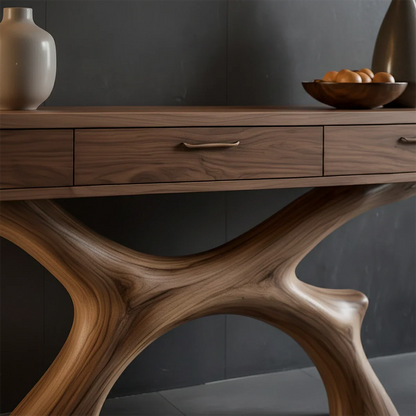 Natural Wood Console Table with Storage Drawers and Open Display Base Design - ArborisWood - 4