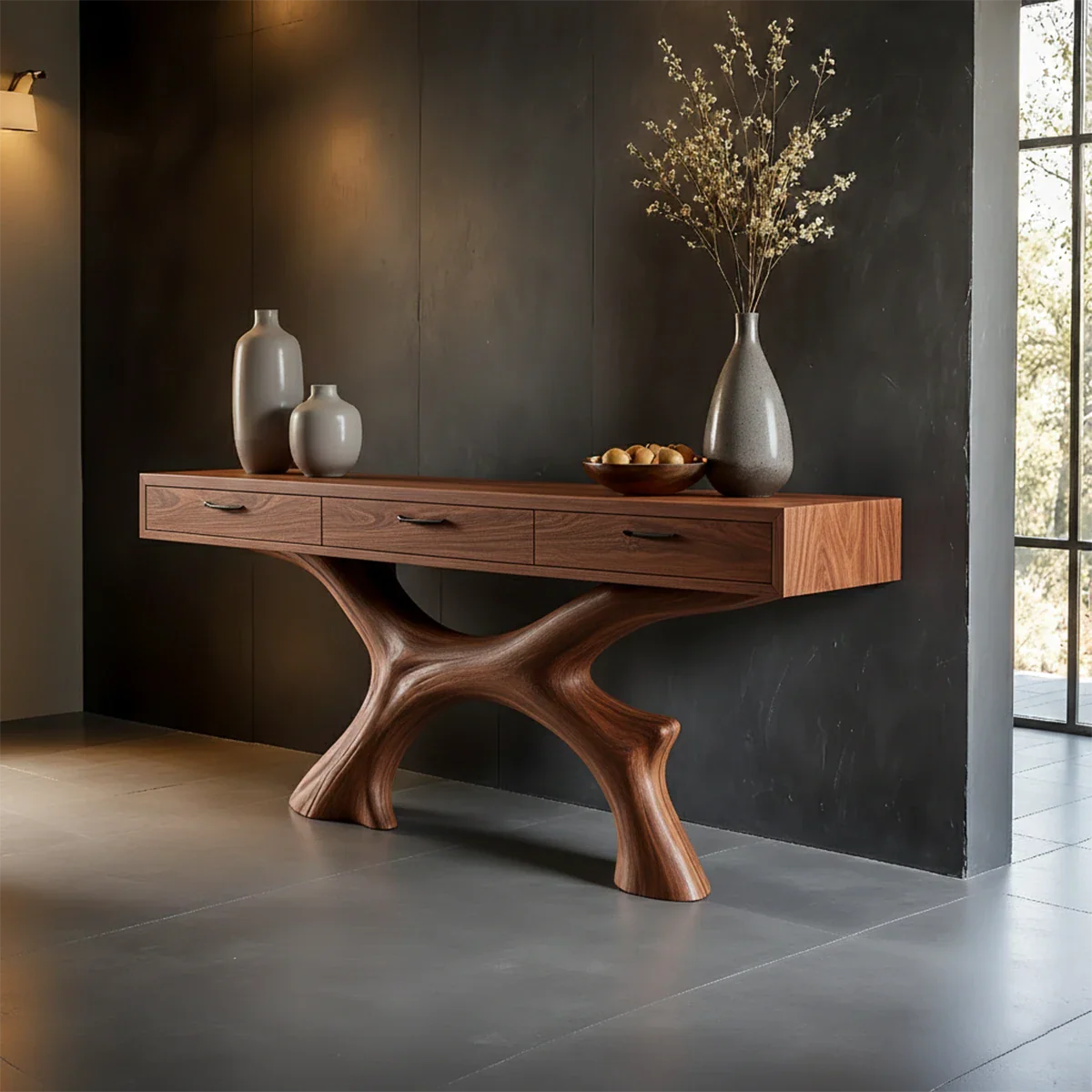 Natural Wood Console Table with Storage Drawers and Open Display Base Design - ArborisWood - 7