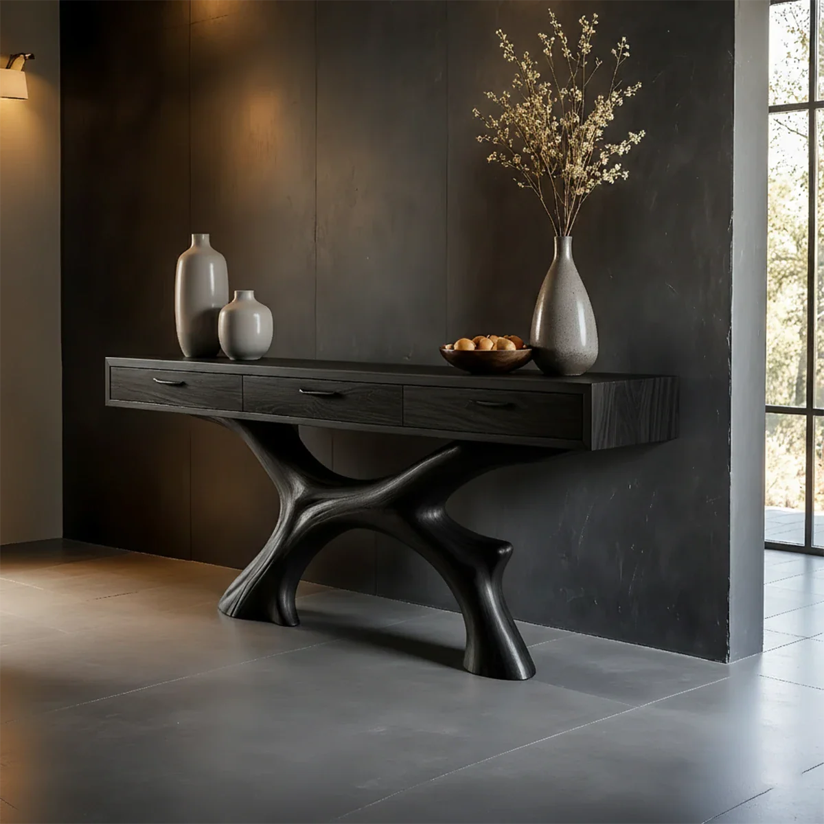 Natural Wood Console Table with Storage Drawers and Open Display Base Design - ArborisWood - 9