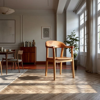 Natural Wood Dining Chair with Curved Back and Armrest for Daily Comfort - ArborisWood - 2