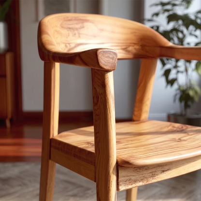 Natural Wood Dining Chair with Curved Back and Armrest for Daily Comfort - ArborisWood - 3