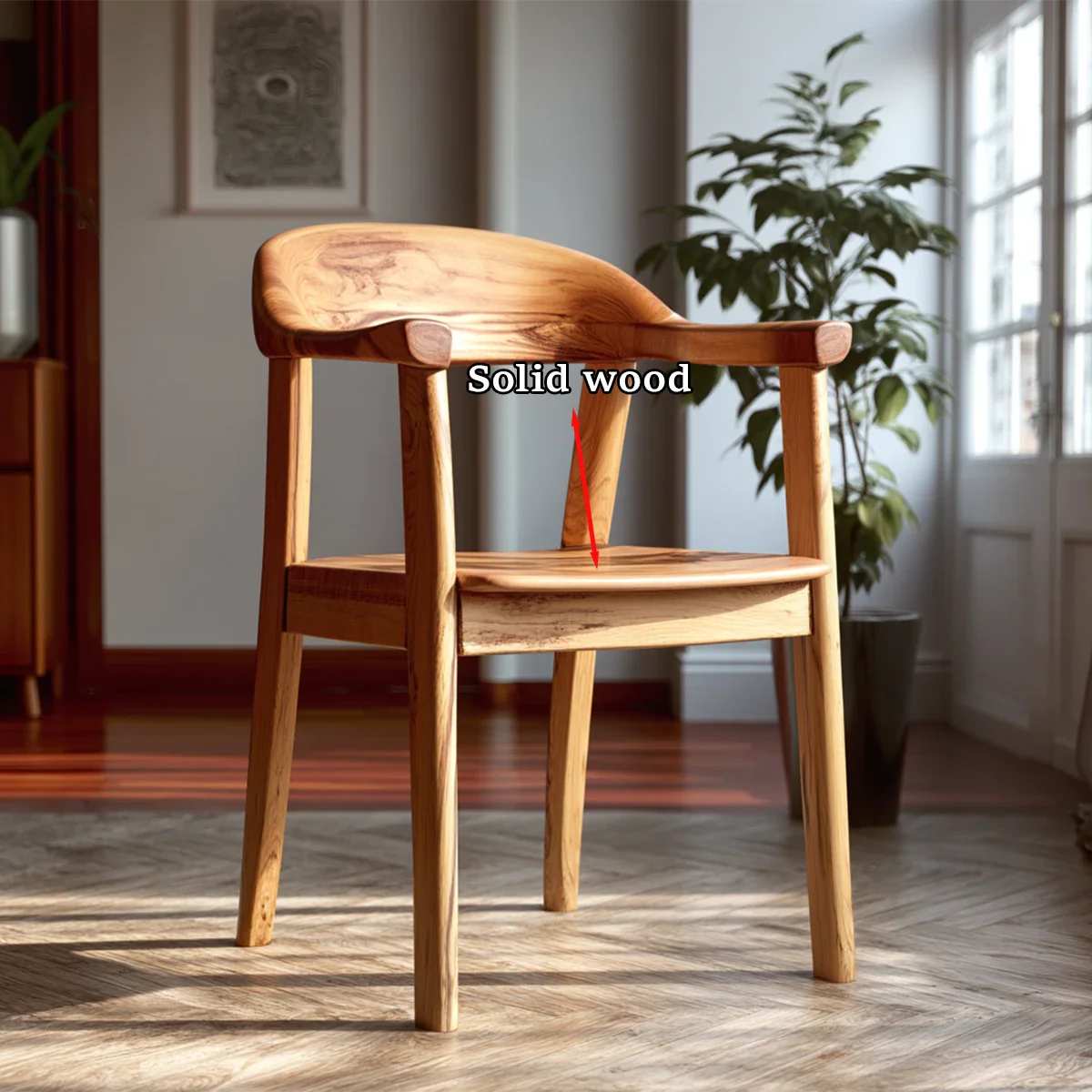 Natural Wood Dining Chair with Curved Back and Armrest for Daily Comfort - ArborisWood - 8