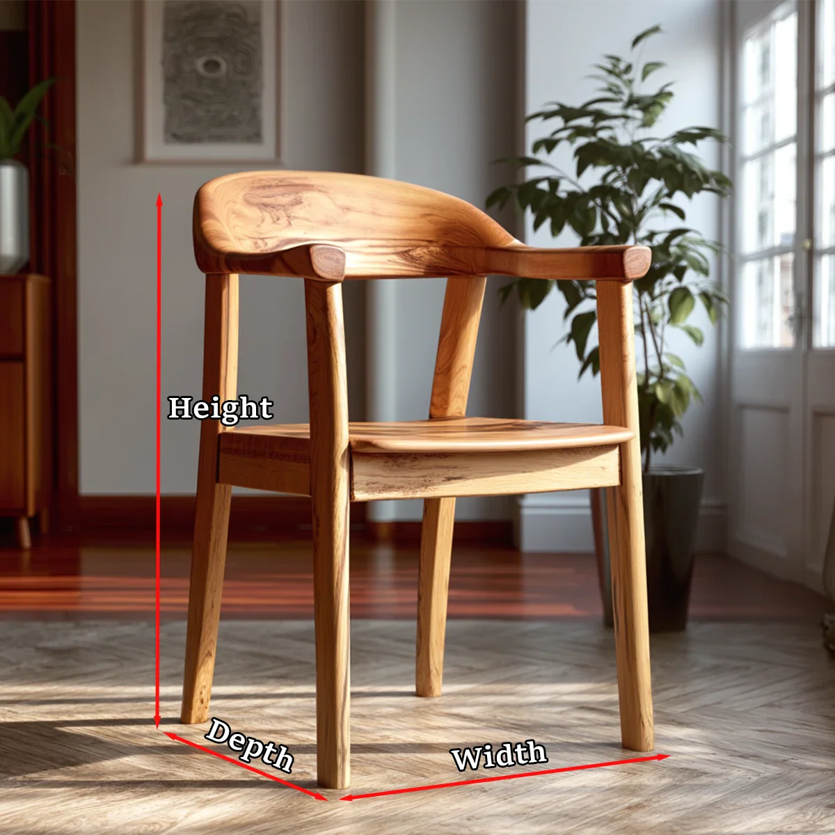 Natural Wood Dining Chair with Curved Back and Armrest for Daily Comfort - ArborisWood - 9