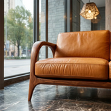 Natural Wood Frame Sofa with Curved Armrest and Cushioned Seating for Living Room - ArborisWood - 3