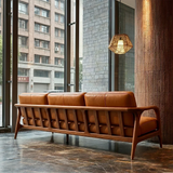 Natural Wood Frame Sofa with Curved Armrest and Cushioned Seating for Living Room - ArborisWood - 4
