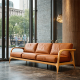 Natural Wood Frame Sofa with Curved Armrest and Cushioned Seating for Living Room - ArborisWood - 7