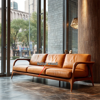 Natural Wood Frame Sofa with Curved Armrest and Cushioned Seating for Living Room - ArborisWood - 9