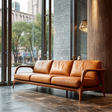 Natural Wood Frame Sofa with Curved Armrest and Cushioned Seating for Living Room - ArborisWood