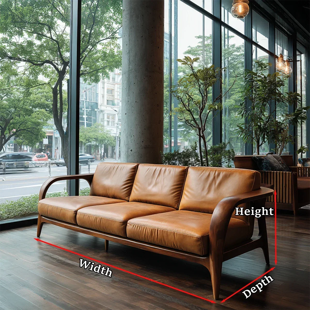 Natural Wood Sofa with Curved Frame and Leather Cushions for Modern Living Spaces - ArborisWood - 10