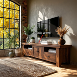 Natural Wood TV Stand with Drawers, Center Cabinet and Open Shelf for Modern Living Room - Arboriswood - 10