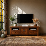 Natural Wood TV Stand with Drawers, Center Cabinet and Open Shelf for Modern Living Room - Arboriswood - 14