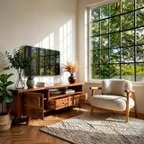 Natural Wood TV Stand with Hinged Doors, Drawers and Open Shelf for Living Room - Arboriswood - 5