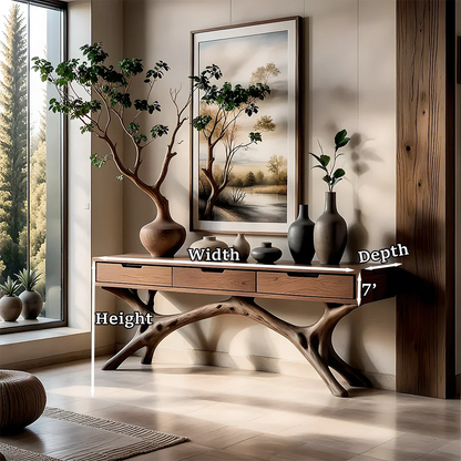 Nature-Inspired Branch Console Table in Natural Solid Wood with Drawers - ArborisWood - 11