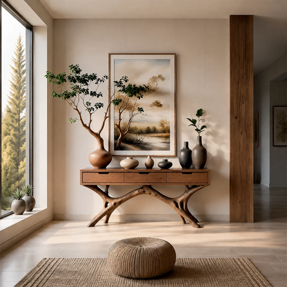 Nature-Inspired Branch Console Table in Natural Solid Wood with Drawers - ArborisWood - 12