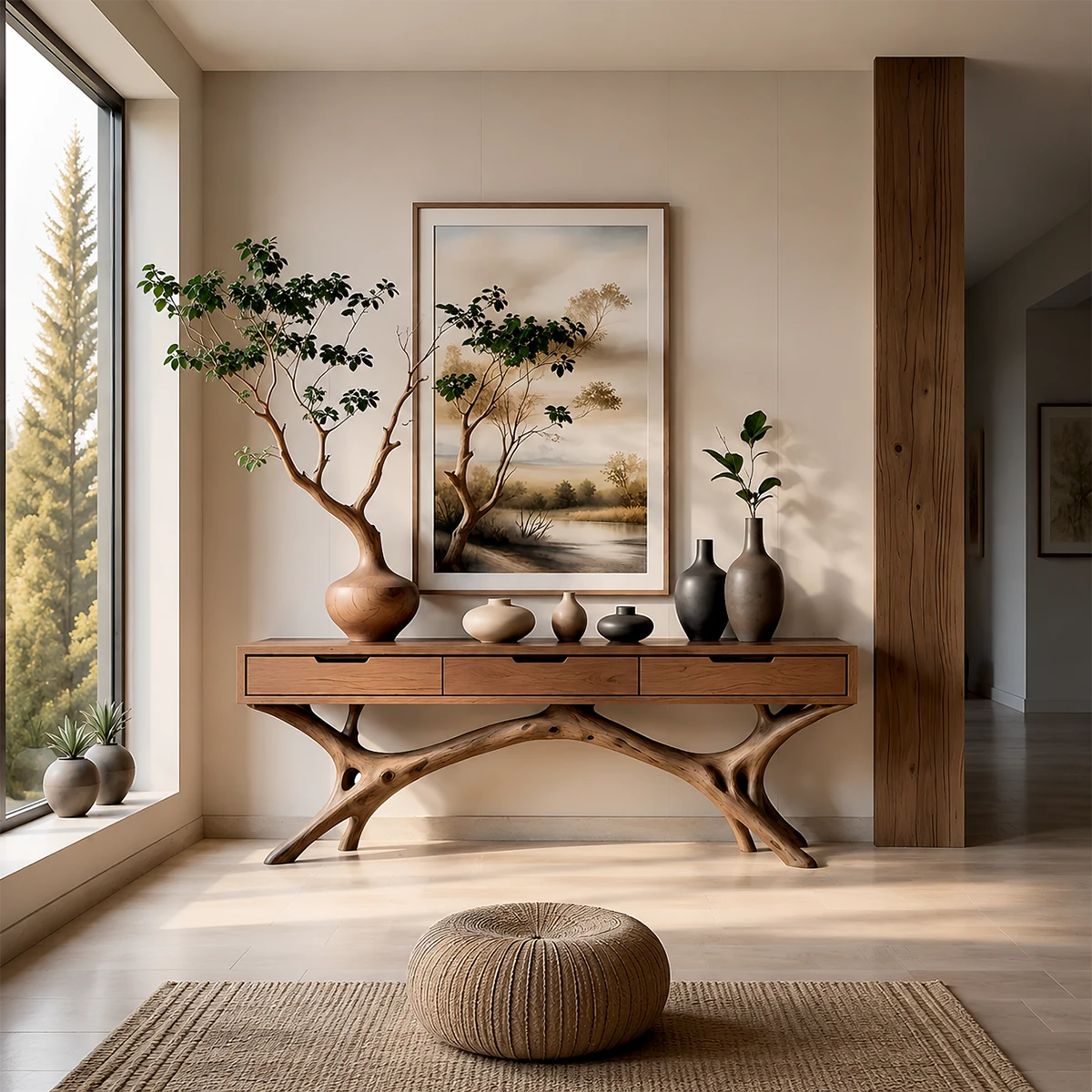Nature-Inspired Branch Console Table in Natural Solid Wood with Drawers - ArborisWood - 14