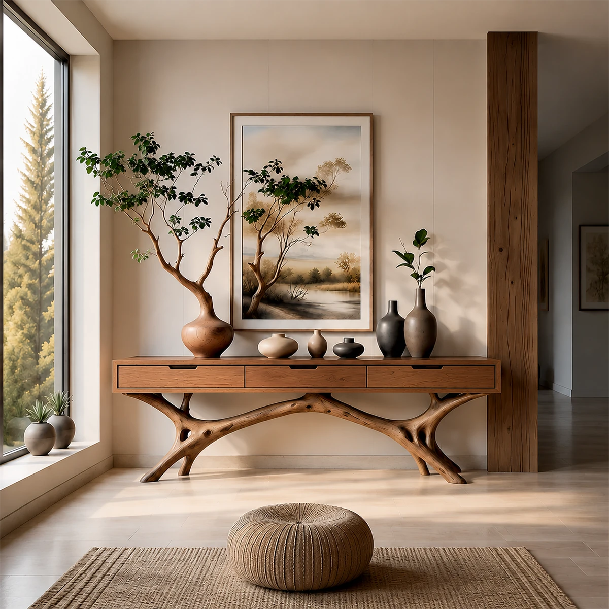 Nature-Inspired Branch Console Table in Natural Solid Wood with Drawers - ArborisWood - 15