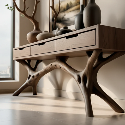 Nature-Inspired Branch Console Table in Natural Solid Wood with Drawers - ArborisWood - 5