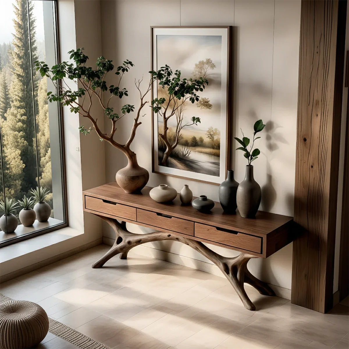 Nature-Inspired Branch Console Table in Natural Solid Wood with Drawers - ArborisWood - 6