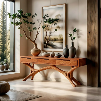 Nature-Inspired Branch Console Table in Natural Solid Wood with Drawers - ArborisWood - 7