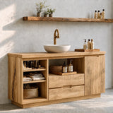 Bathroom Vanity with Open Shelving and Cabinet Doors in Natural Solid Wood - Arboriswood - 7