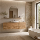 Bathroom Vanity with Hand-Carved Wave Drawers in Natural Solid Wood - Arboriswood - 7