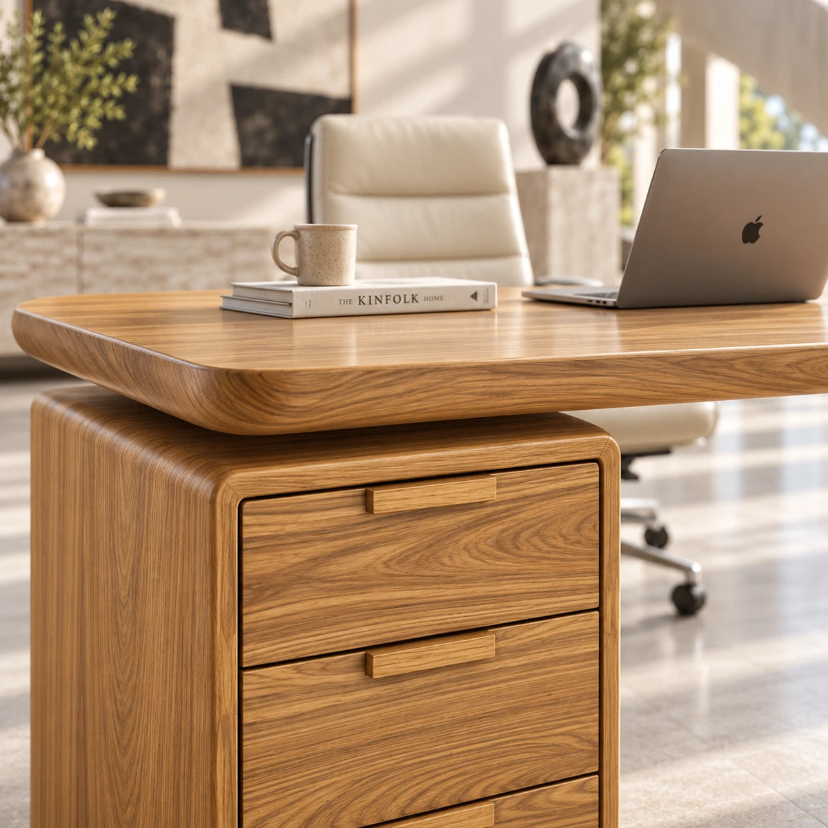 Three integrated drawers keep this computer desk practical for organized everyday work