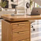 Three integrated drawers keep this computer desk practical for organized everyday work