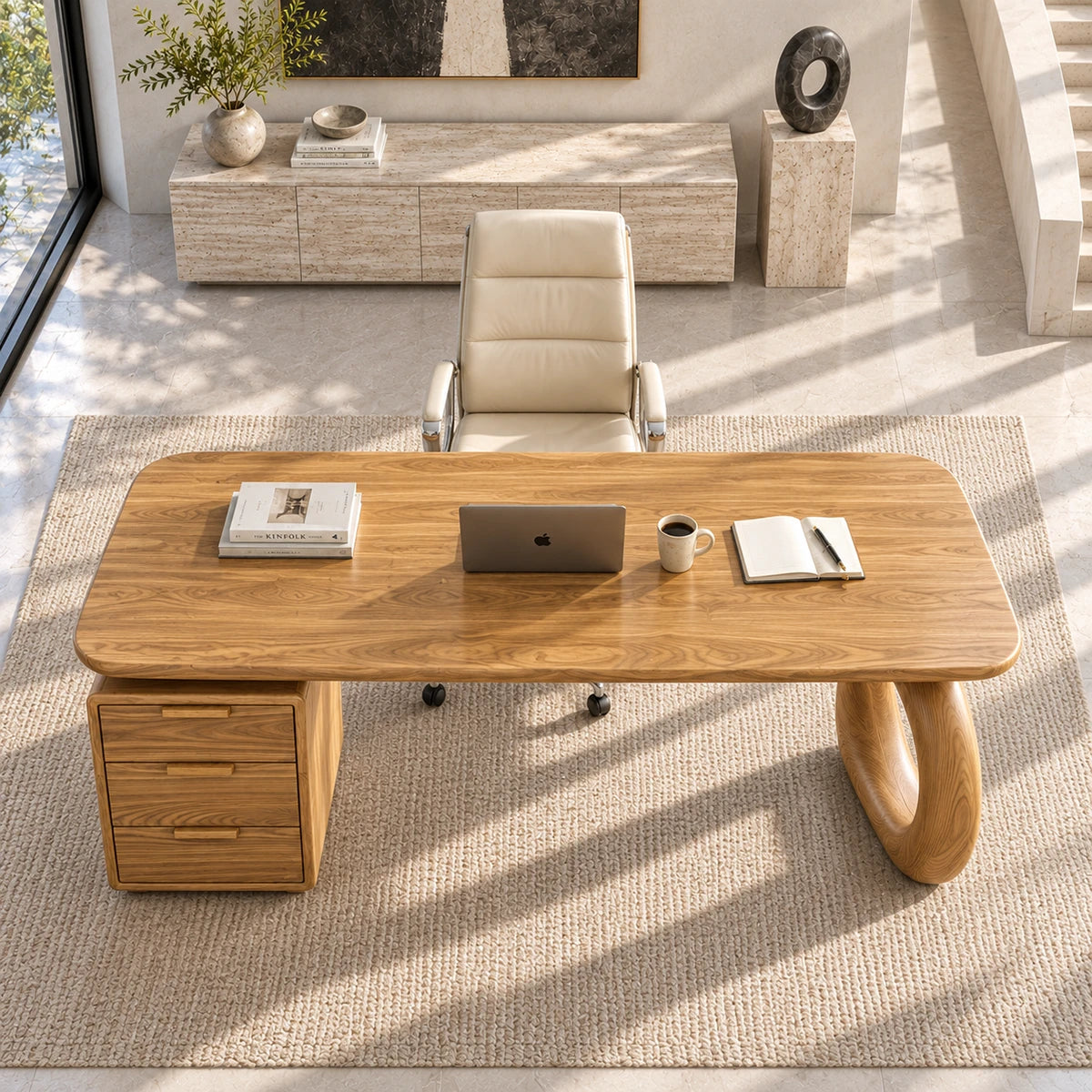 For daily productivity, this study desk combines useful storage with a spacious surface