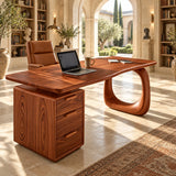 Rounded architecture shapes this large work desk into a clean centerpiece for modern rooms