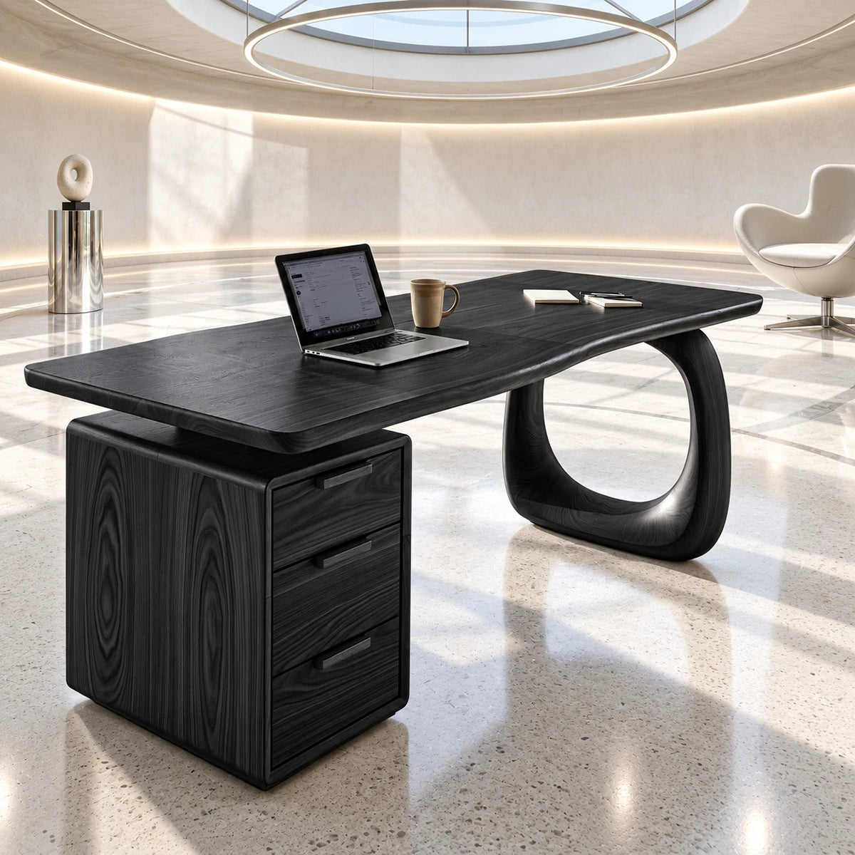 With generous surface space, this desk supports laptop work and organized storage