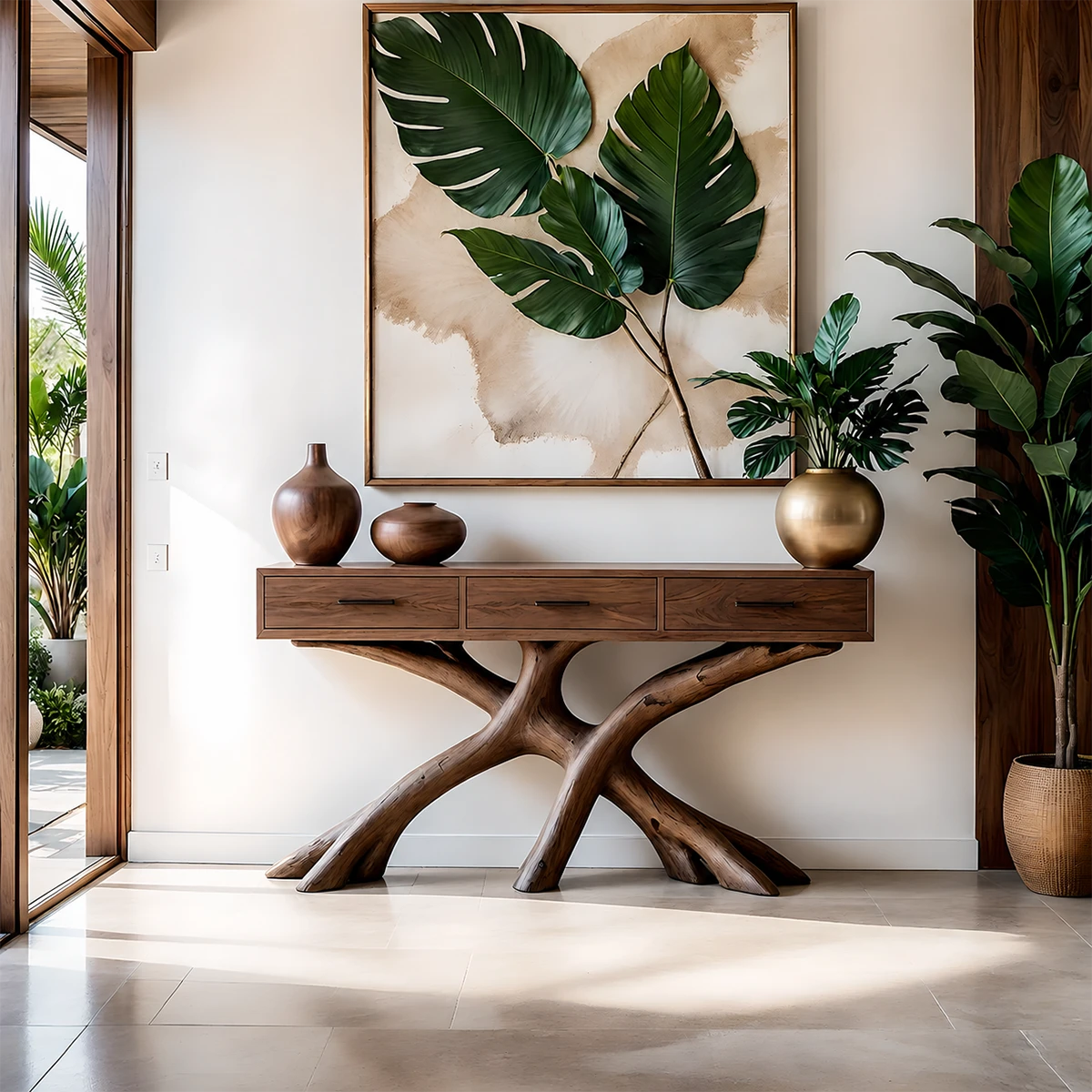 Organic Branch Base Console Table in Natural Solid Wood for Entryway - ArborisWood - 12