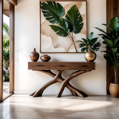Organic Branch Base Console Table in Natural Solid Wood for Entryway - ArborisWood - 12