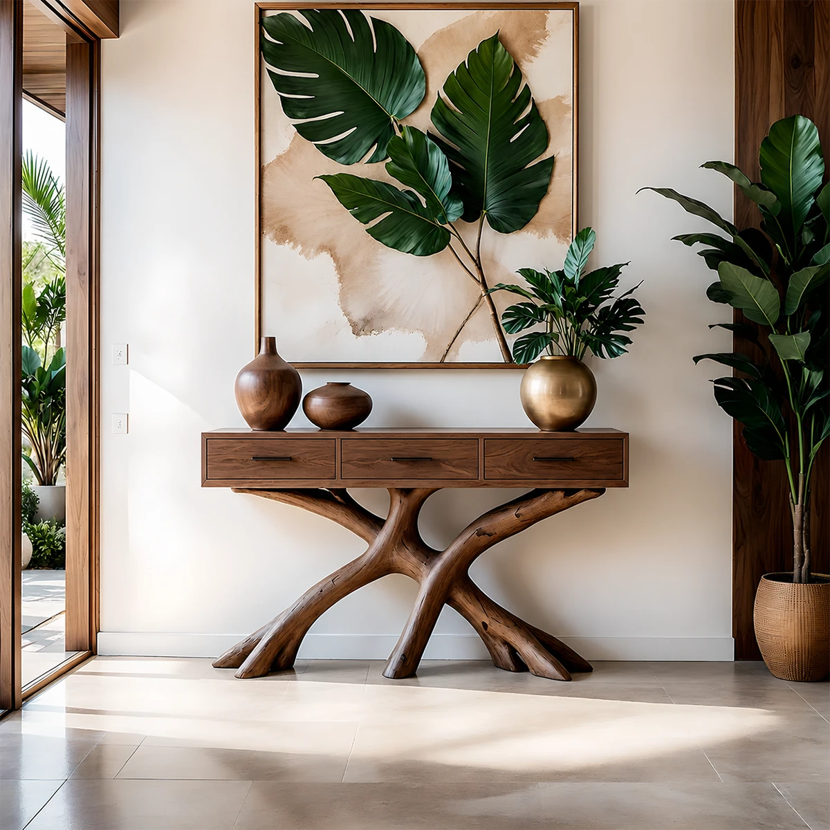 Organic Branch Base Console Table in Natural Solid Wood for Entryway - ArborisWood - 13