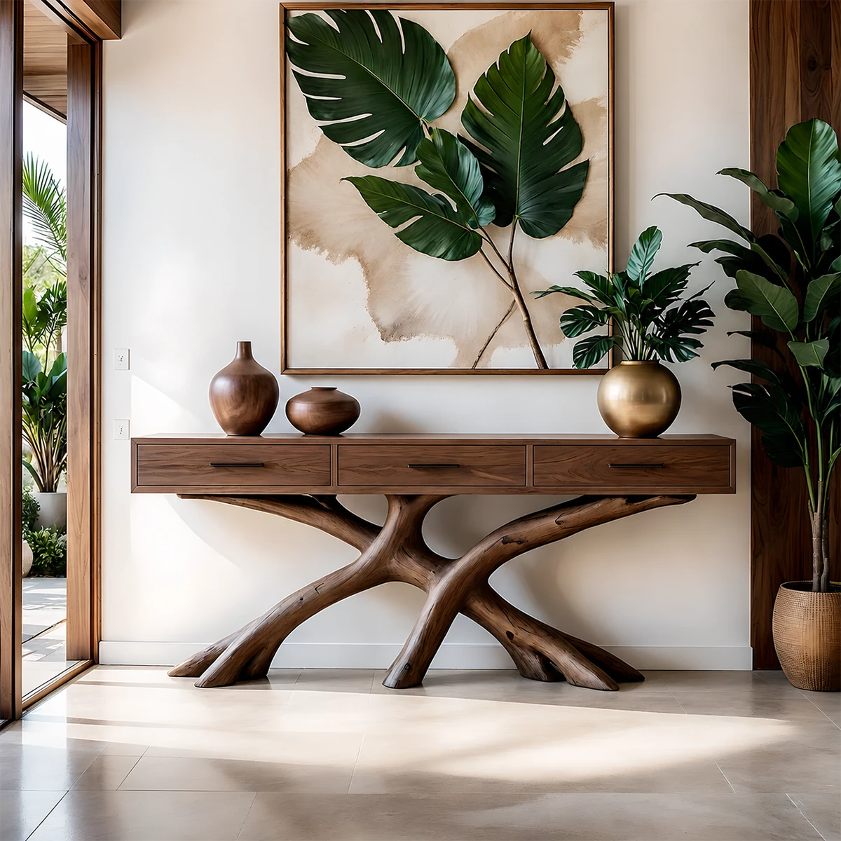 Organic Branch Base Console Table in Natural Solid Wood for Entryway - ArborisWood - 14