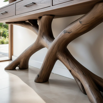 Organic Branch Base Console Table in Natural Solid Wood for Entryway - ArborisWood - 5