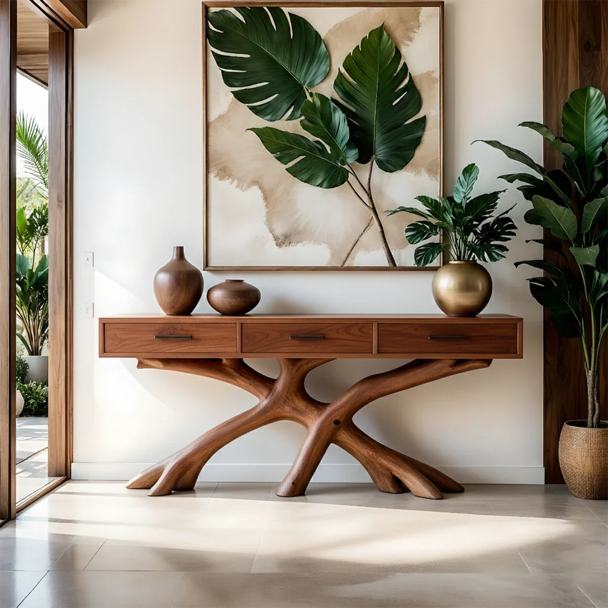 Organic Branch Base Console Table in Natural Solid Wood for Entryway - ArborisWood - 7