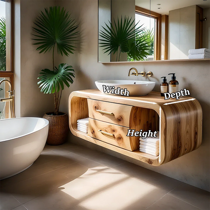 Contemporary cedar floating bathroom vanity with vessel basin