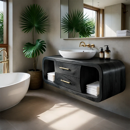 Premium cedar floating bathroom vanity with storage drawers