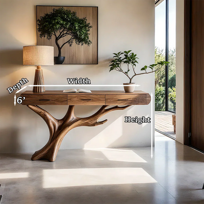 Stylish sideboard console with organic branch base and multiple drawers for interiors