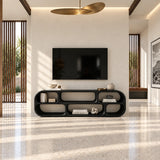 Elegant living room TV stand in natural solid wood with smooth open compartments