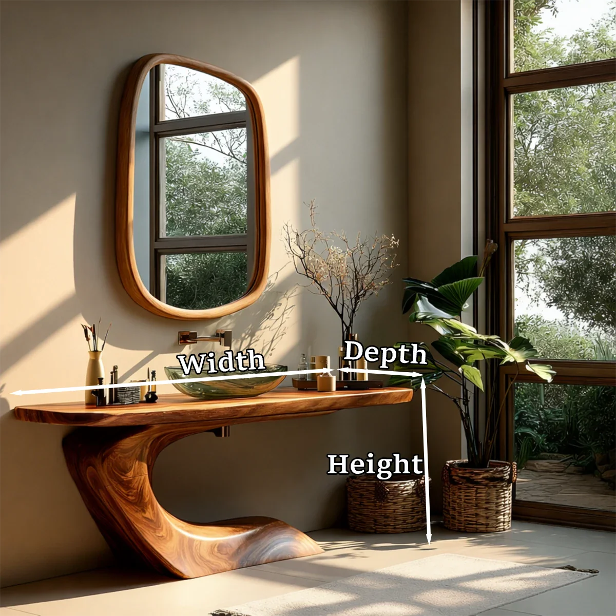 Organic Curve Bathroom Vanity Natural Solid Wood Sculptural Base - ArborisWood - 10