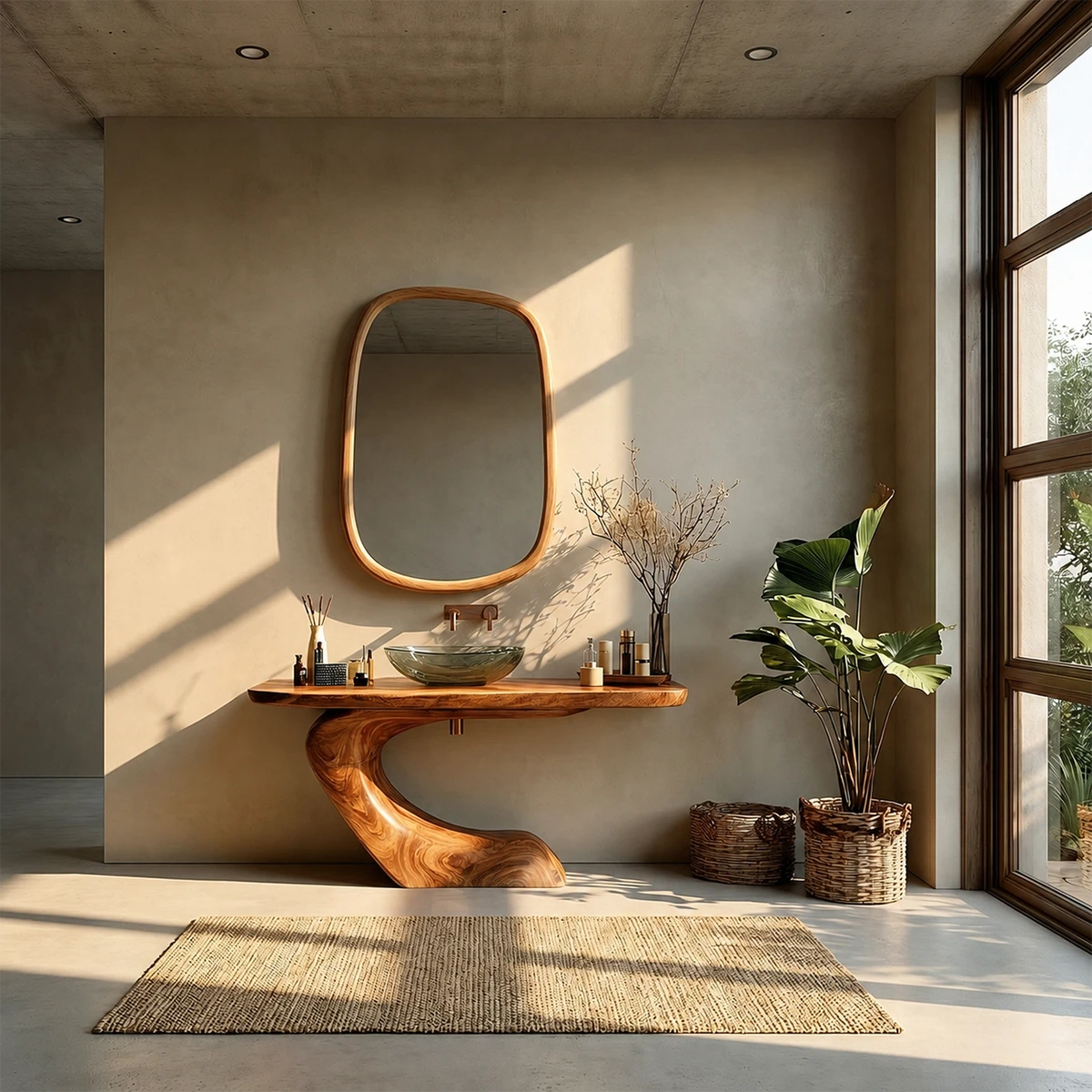 Organic Curve Bathroom Vanity Natural Solid Wood Sculptural Base - ArborisWood - 11