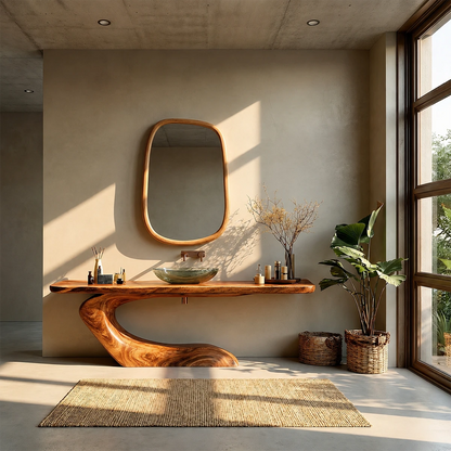 Organic Curve Bathroom Vanity Natural Solid Wood Sculptural Base - ArborisWood - 13