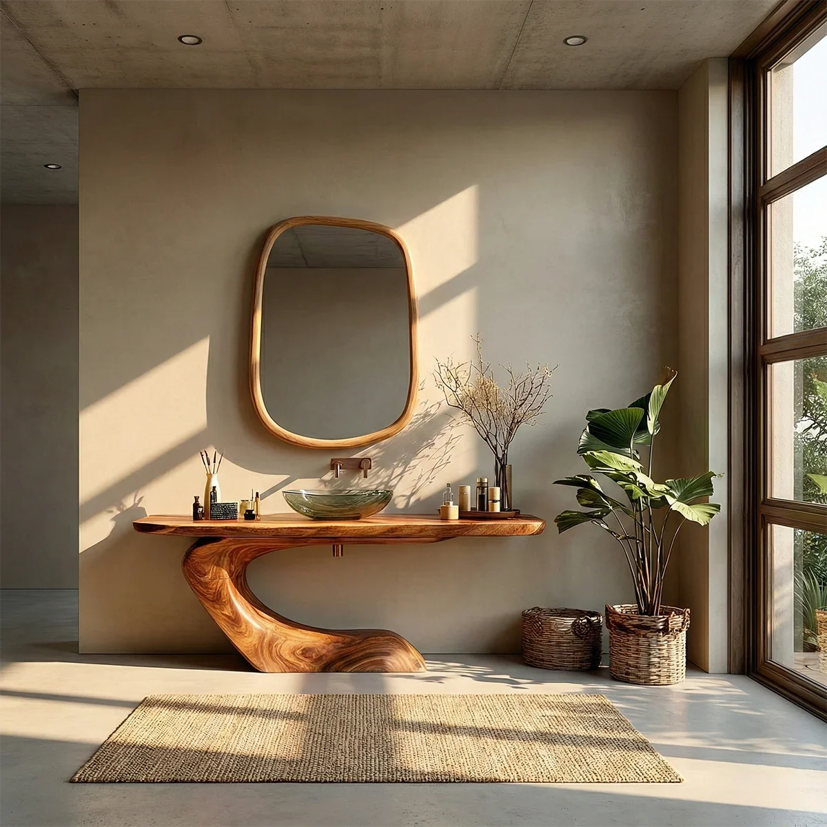 Organic Curve Bathroom Vanity Natural Solid Wood Sculptural Base - ArborisWood - 2