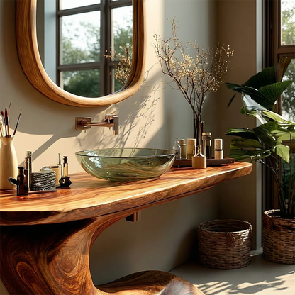 Organic Curve Bathroom Vanity Natural Solid Wood Sculptural Base - ArborisWood - 3